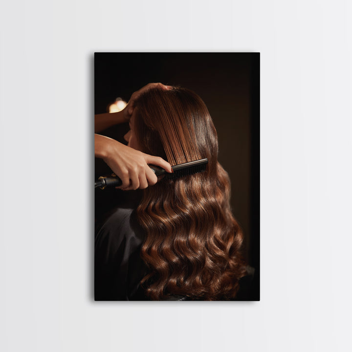 Elegant Hands Styling Hair Framed Canvas Print, Hair Salon Art, Boho Decor, Living Room Decor, Fine Art, Style, Art Print, HSA-2x3-6