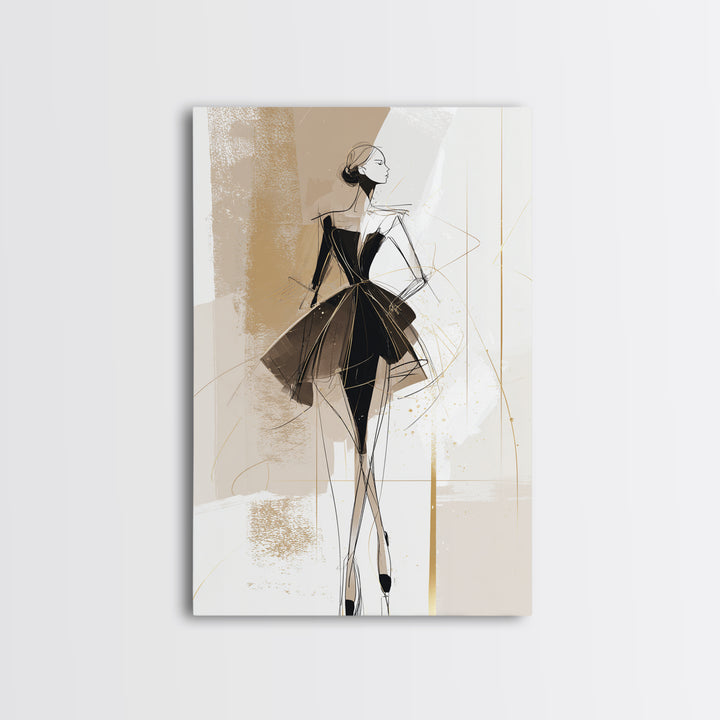 Black and White Line Art Salon Figure Framed Canvas Print, Hair Salon Art, Digital Prints, Living Room Decor, Fine Art, Style, HSA-2x3-63