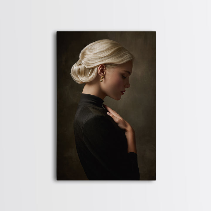 Minimal Female Profile Framed Canvas Print, Hair Salon Art, Metal Wall Art, Living Room Decor, Style, Black and White Art, HSA-2x3-68