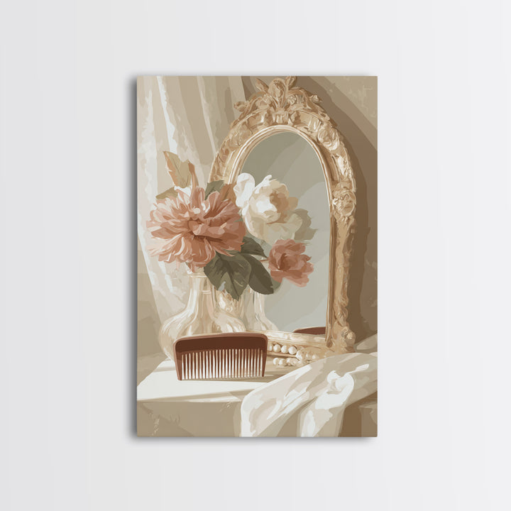 Baroque Mirror and Comb Still Life Framed Canvas Print, Hair Salon Art, Modern Art, Living Room Decor, Fine Art, Style, HSA-2x3-73