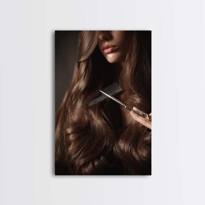 Elegant Hands Styling Hair Framed Canvas Print, Hair Salon Art, Digital Prints, Living Room Decor, Style, Black Woman Art, HSA-2x3-78
