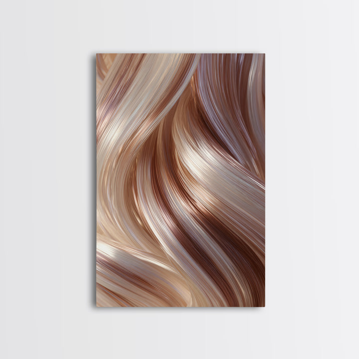 Abstract Hair Strands Forming Elegant Waves Framed Canvas Print, Hair Salon Art, Black Art Prints, Living Room Decor, Style, HSA-2x3-83