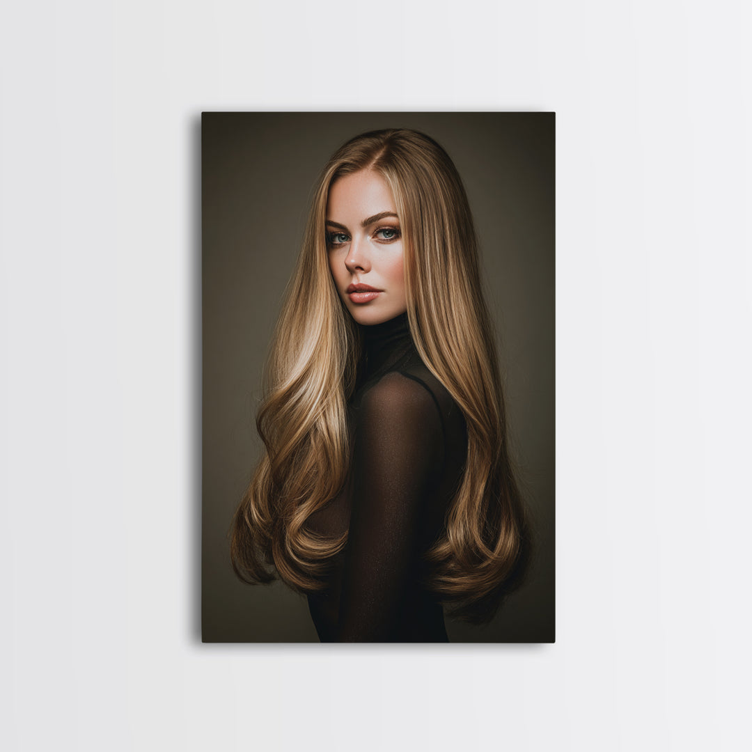 Fashion Portrait with Flowing Glossy Hair Canvas Print, Hair Salon Art, Art, Living Room Decor, Oil Painting, Style, HSA-2x3-9