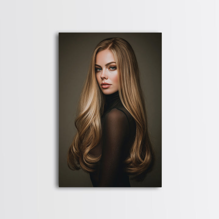 Fashion Portrait with Flowing Glossy Hair Canvas Print, Hair Salon Art, Art, Living Room Decor, Oil Painting, Style, HSA-2x3-9
