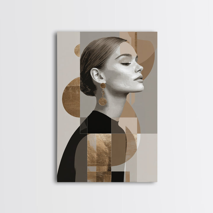 Mod 1960s Beauty Portrait Canvas Print, Hair Salon Art, Minimalist Wall Art, Living Room Decor, Oil Painting, Style, HSA-2x3-99