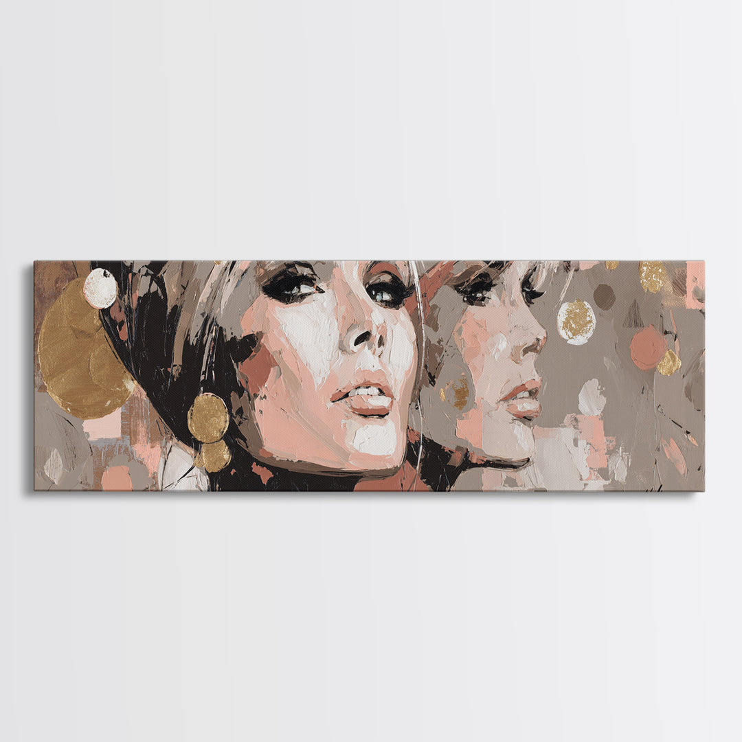 Mod 1960s Beauty Portrait Canvas Print, Hair Salon Art, Hairdresser Gift, Living Room Decor, Fine Art, Style, Textured Painting, HSA-3x1-11