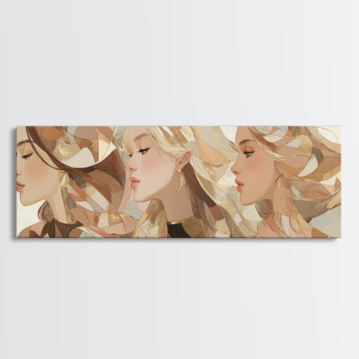 Fashion Portrait with Flowing Glossy Hair Framed Canvas Print, Hair Salon Art, Black Owned Art, Living Room Decor, Oil Painting, HSA-3x1-17