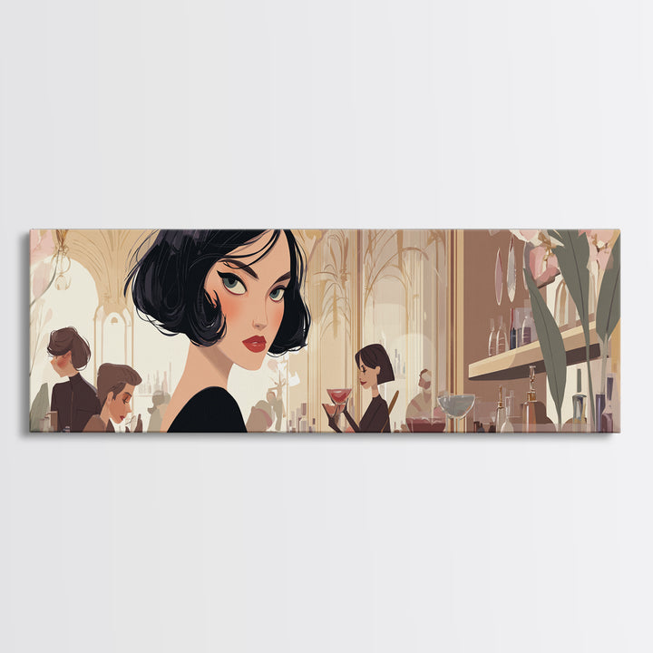 Woman with Dramatic Bob Haircut in Art Canvas Print, Hair Salon Art, Salon Sign, Living Room Decor, Style, Luxury Decor, HSA-3x1-20