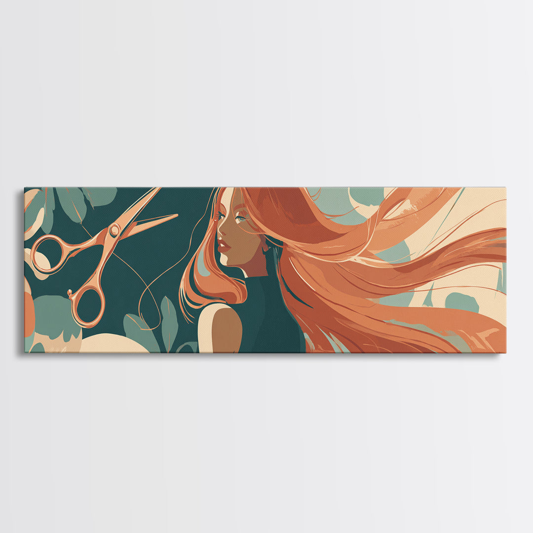 Copper Hair Silhouette Canvas Print, Hair Salon Art, Black Wall Art, Living Room Decor, Watercolor Art, Style, Afrocentric Art, HSA-3x1-26