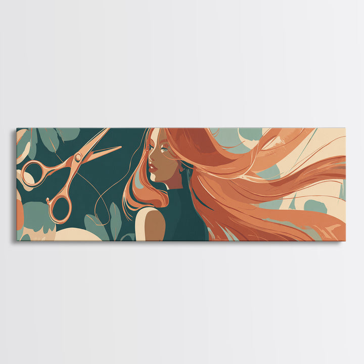 Copper Hair Silhouette Canvas Print, Hair Salon Art, Black Wall Art, Living Room Decor, Watercolor Art, Style, Afrocentric Art, HSA-3x1-26