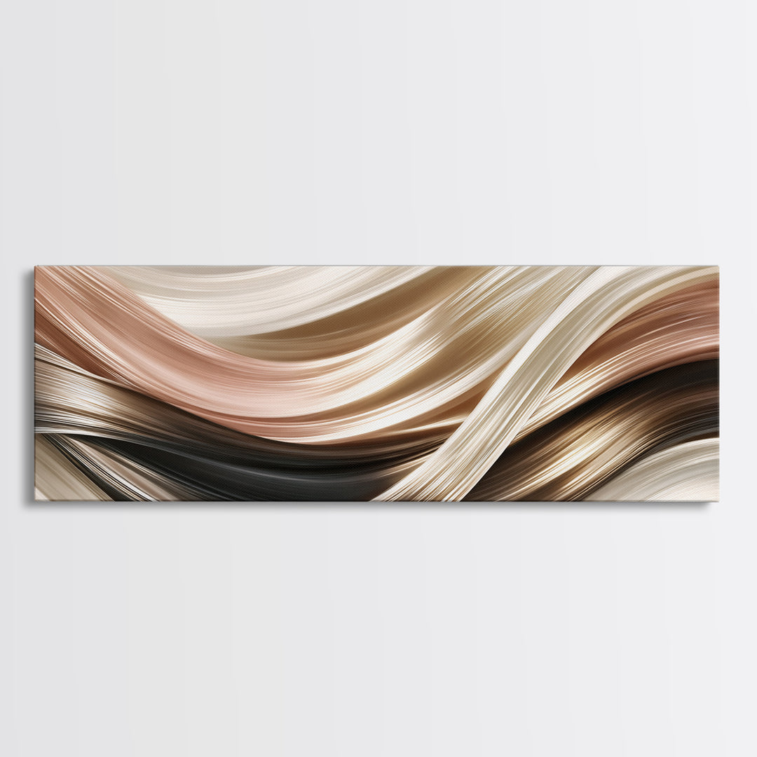 Hair Strands Turning into Abstract Ribbons Framed Canvas Print, Hair Salon Art, Black Woman Art, Living Room Decor, HSA-3x1-37