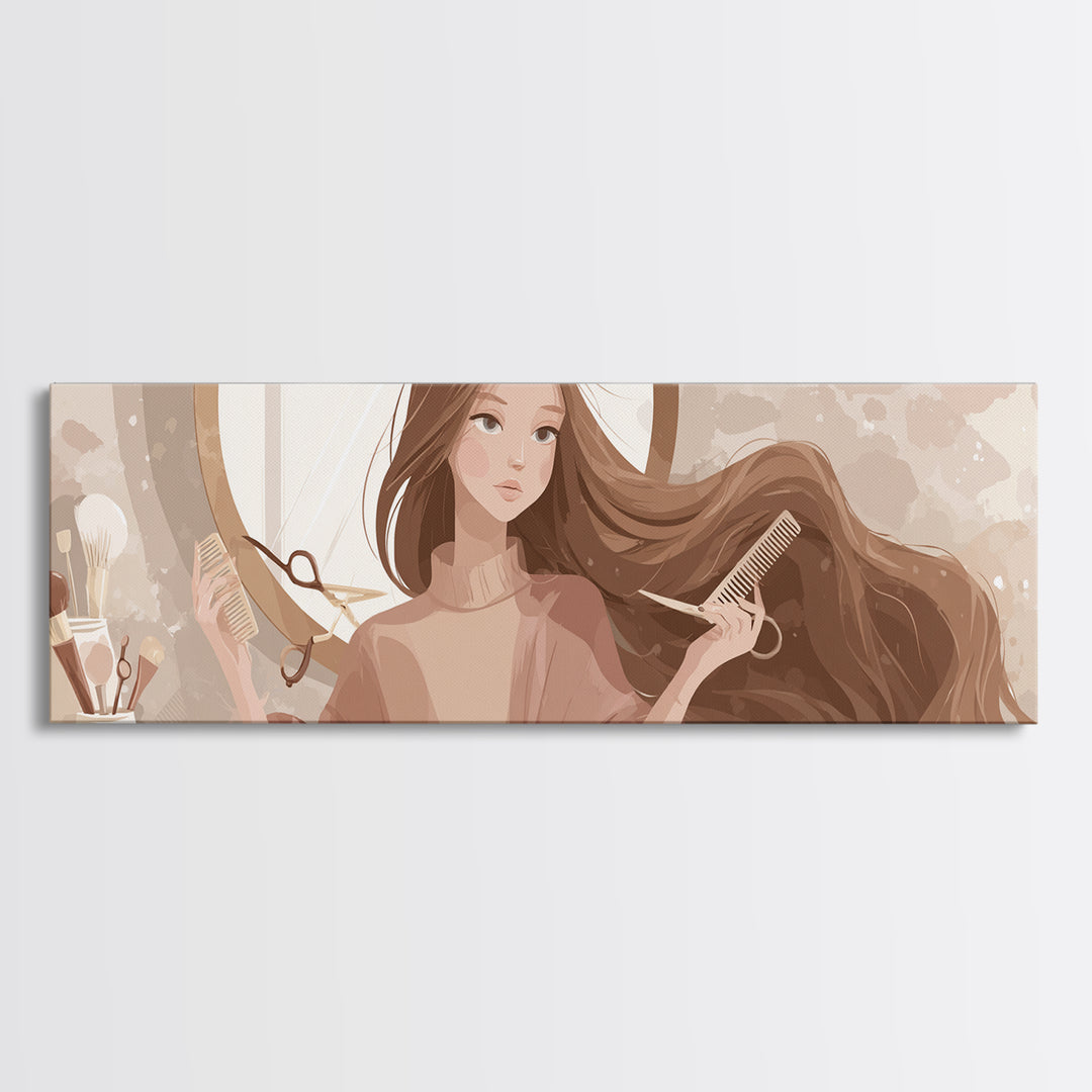Elegant Hands Styling Hair Canvas Print, Hair Salon Art, Metal Wall Art, Living Room Decor, Style, Black and White Art, HSA-3x1-38