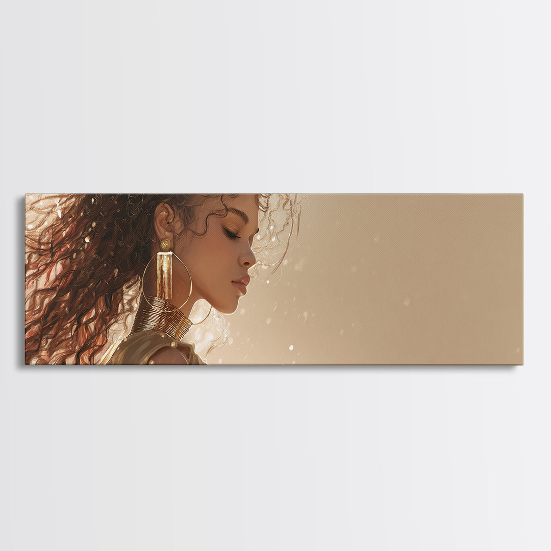 Minimal Female Profile Canvas Print, Hair Salon Art, Black Woman Wall Art, Living Room Decor, Watercolor Art, Style, HSA-3x1-4