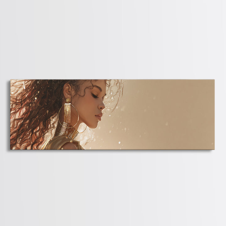 Minimal Female Profile Canvas Print, Hair Salon Art, Black Woman Wall Art, Living Room Decor, Watercolor Art, Style, HSA-3x1-4