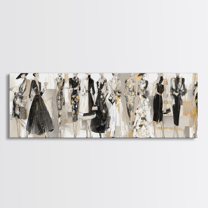 Black and White Line Art Salon Figure Framed Canvas Print, Hair Salon Art, Wall Decor, Living Room Decor, Fine Art, Style, HSA-3x1-47