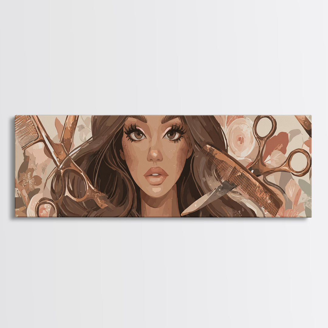 Glamour Face Portrait Canvas Print, Hair Salon Art, Luxury Decor, Living Room Decor, Fine Art, Style, Printable Wall Art, HSA-3x1-48