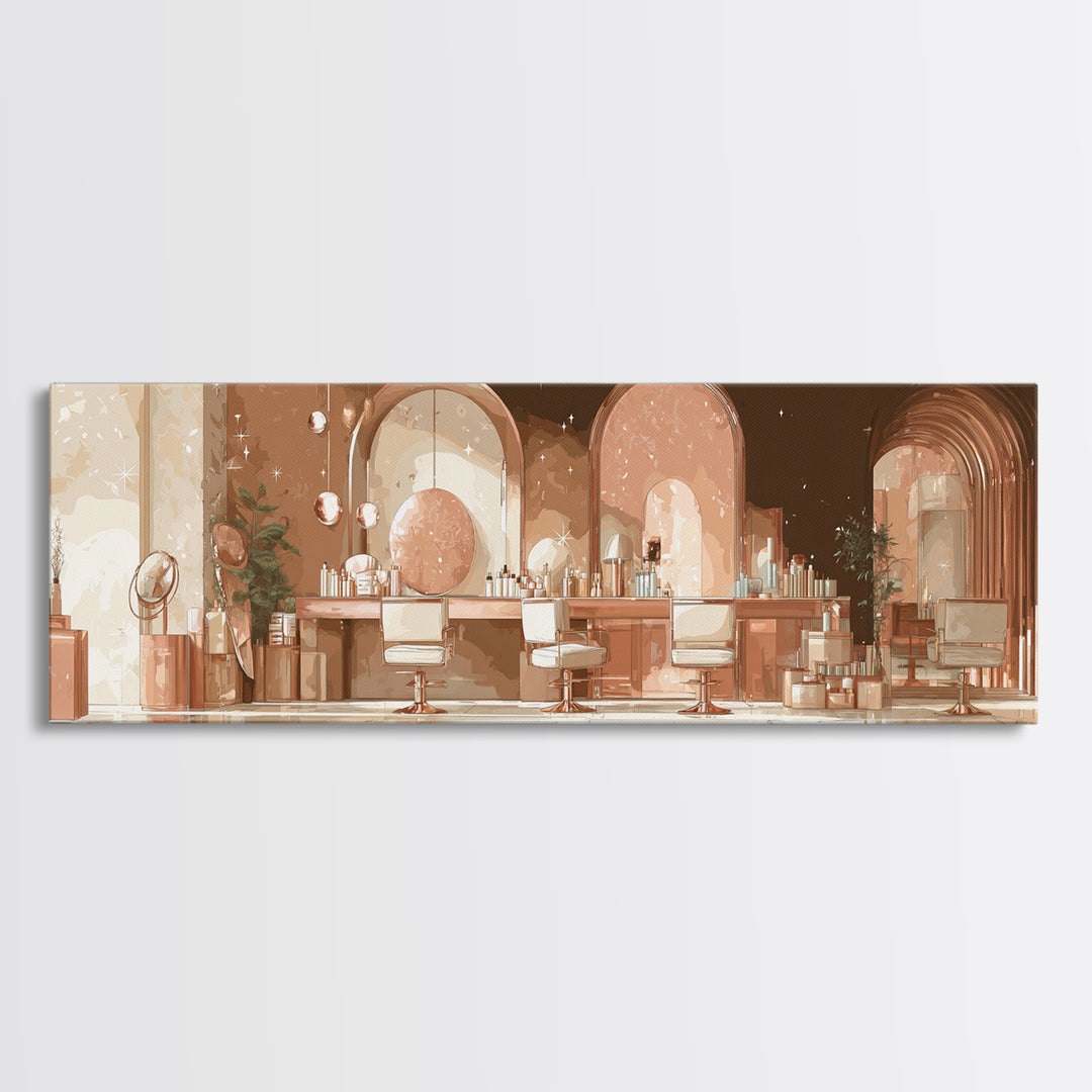 Rose Gold Salon Tool Still Life Canvas Print, Hair Salon Art, Afrocentric Art, Living Room Decor, Style, Statement Artwork, HSA-3x1-54