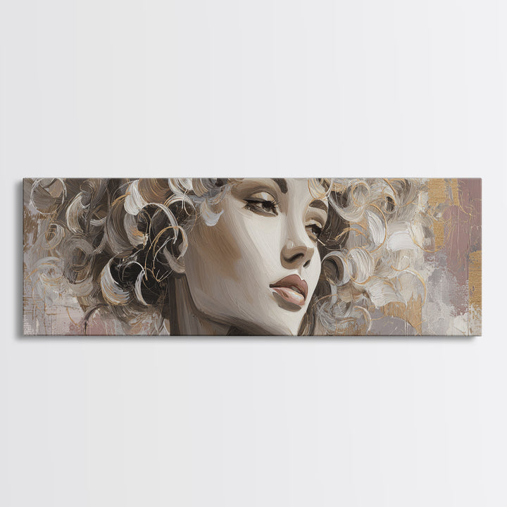 Curly Hair Portrait Framed Canvas Print, Hair Salon Art, Contemporary Art, Living Room Decor, Fine Art, Style, Modern Art, HSA-3x1-55