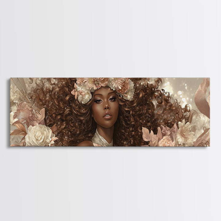 Afro Hair Portrait Framed Canvas Print, Hair Salon Art, Statement Artwork, Living Room Decor, Oil Painting, Style, HSA-3x1-60