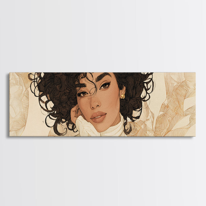 Curly Hair Portrait Framed Canvas Print, Hair Salon Art, Gallery Decor, Living Room Decor, Fine Art, Style, Wall Art, HSA-3x1-7