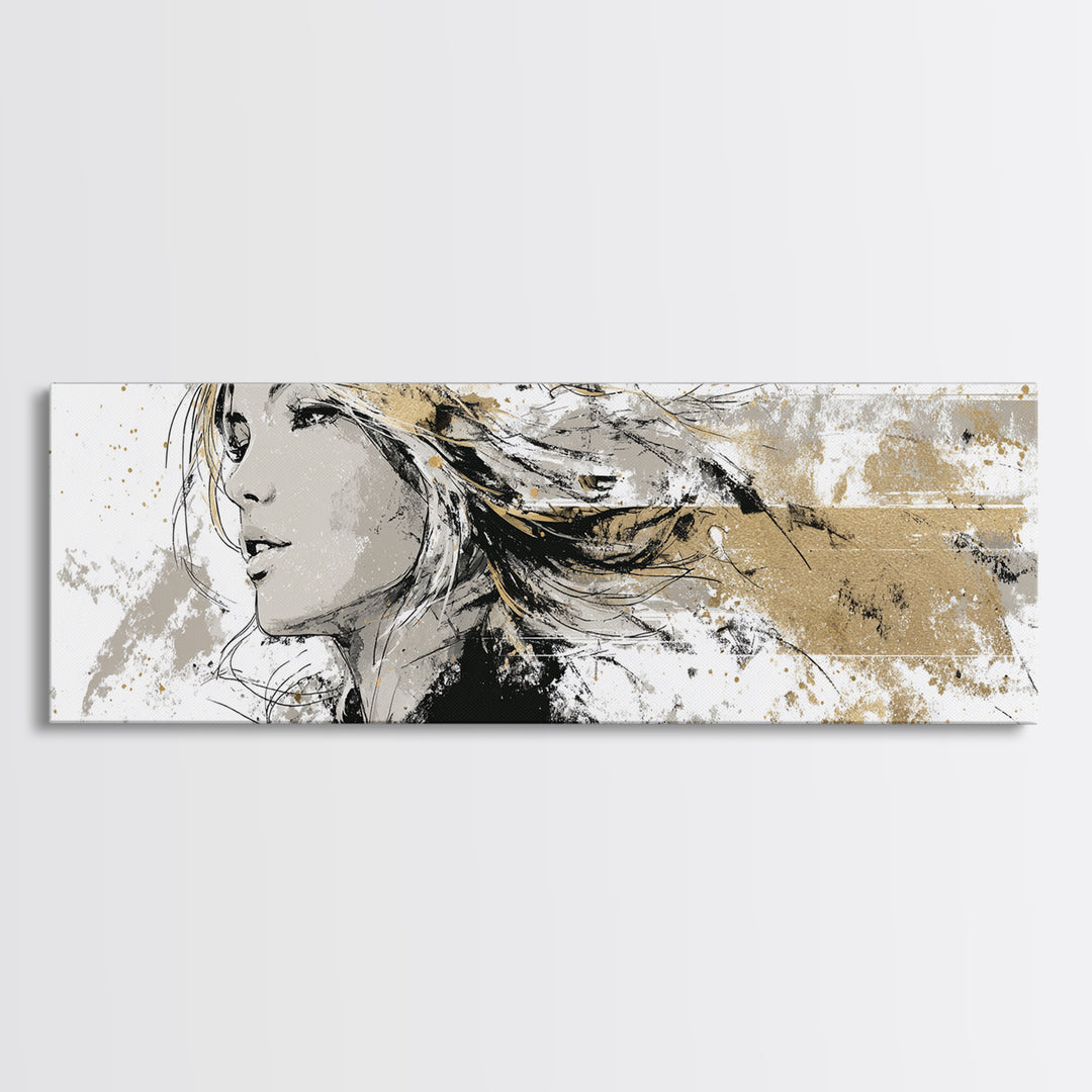 Black and White Line Art Salon Figure Canvas Print, Hair Salon Art, Black Art, Living Room Decor, Style, Black Girl Art, HSA-3x1-71