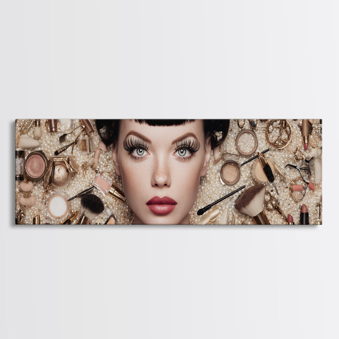 Glamour Face Portrait Framed Canvas Print, Hair Salon Art, Wall Art, Living Room Decor, Fine Art, Style, Minimalist Wall Art, HSA-3x1-72