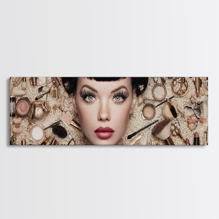 Glamour Face Portrait Framed Canvas Print, Hair Salon Art, Wall Art, Living Room Decor, Fine Art, Style, Minimalist Wall Art, HSA-3x1-72
