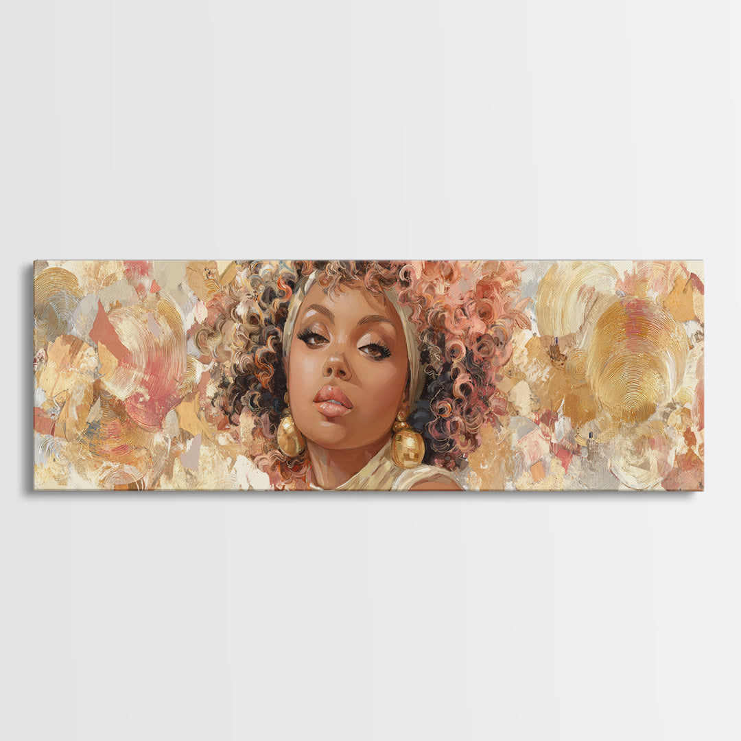 Curly Hair Portrait Framed Canvas Print, Hair Salon Art, Black Wall Art, Living Room Decor, Oil Painting, Style, HSA-3x1-79