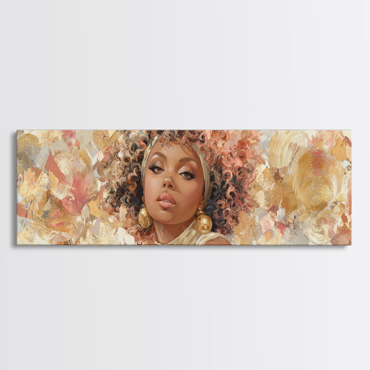 Curly Hair Portrait Framed Canvas Print, Hair Salon Art, Black Wall Art, Living Room Decor, Oil Painting, Style, HSA-3x1-79