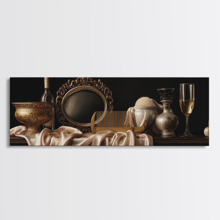 Baroque Mirror and Comb Still Life Framed Canvas Print, Hair Salon Art, Black Girl Art, Living Room Decor, Fine Art, Style, HSA-3x1-81