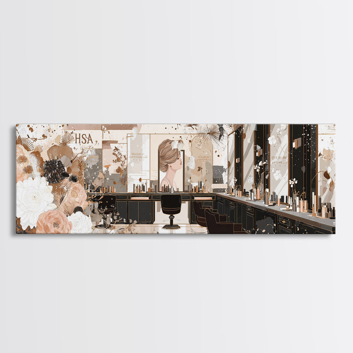 Luxury Black and Gold Beauty Emblem Canvas Print, Hair Salon Art, Minimalist Decor, Living Room Decor, Oil Painting, Style, HSA-3x1-88