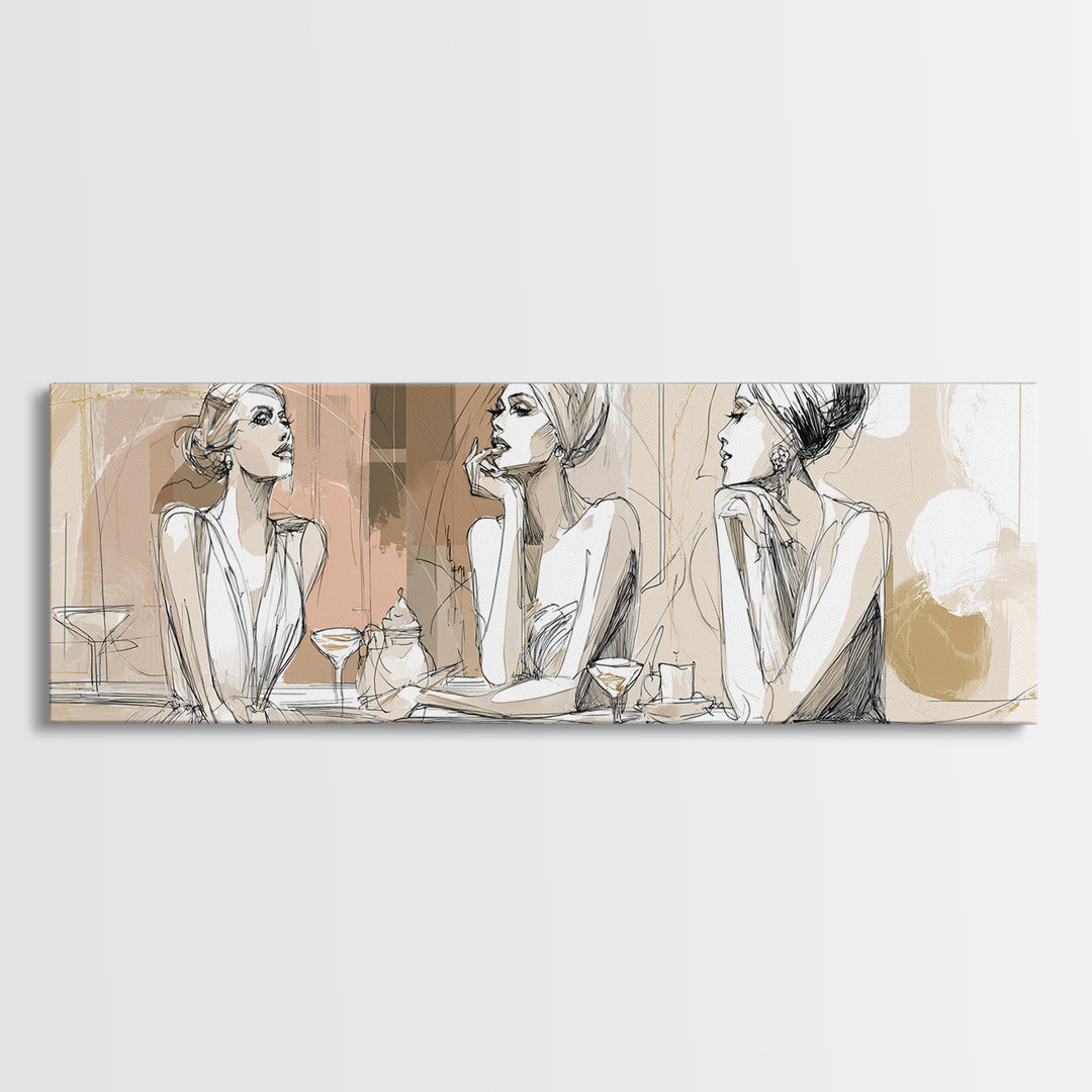 Black and White Line Art Salon Figure Canvas Print, Hair Salon Art, Textured Painting, Living Room Decor, Fine Art, Style, HSA-3x1-95