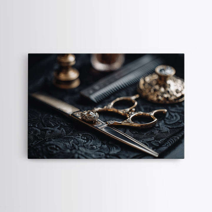 Luxury Black and Gold Beauty Emblem Framed Canvas Print, Hair Salon Art, Modern Decor, Living Room Decor, Oil Painting, Style, HSA-3x2-100