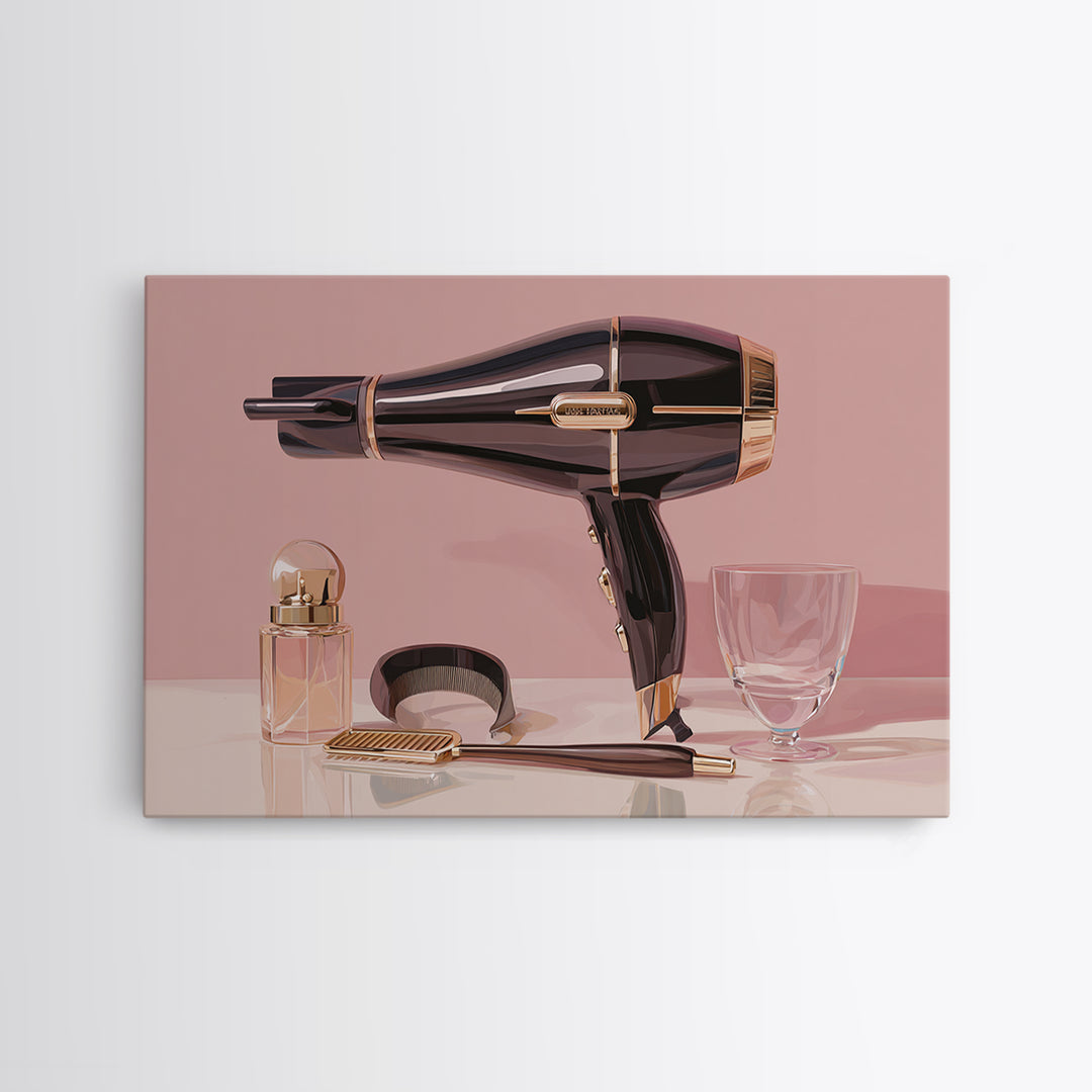 Hairdryer and Brush Framed Canvas Print, Hair Salon Art, African Art, Living Room Decor, Watercolor Art, Style, HSA-3x2-13