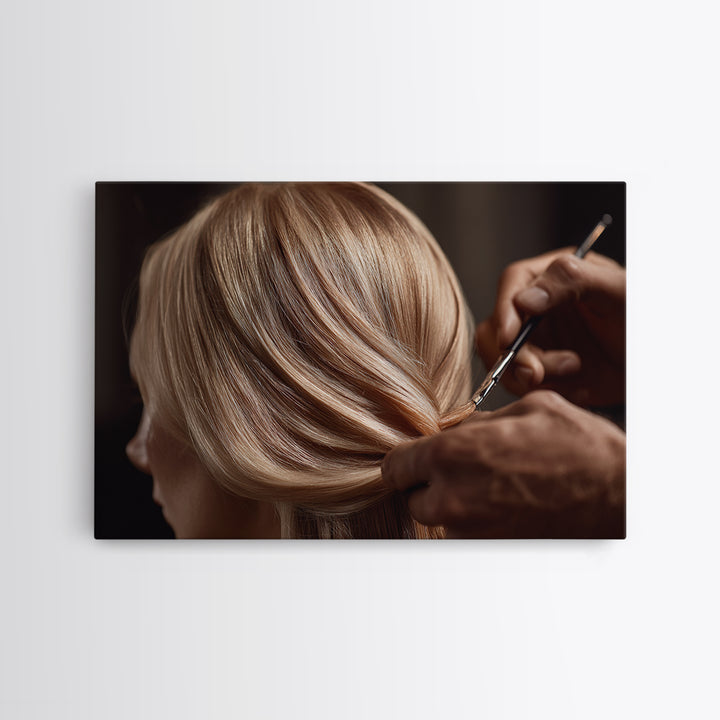 Elegant Hands Styling Hair Framed Canvas Print, Hair Salon Art, Digital Prints, Living Room Decor, Style, Black Woman Art, HSA-3x2-2