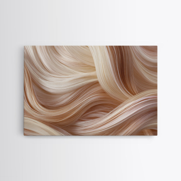 Blonde Waves Painted Framed Canvas Print, Hair Salon Art, Black Art Prints, Living Room Decor, Style, Hairdresser Gift, HSA-3x2-20