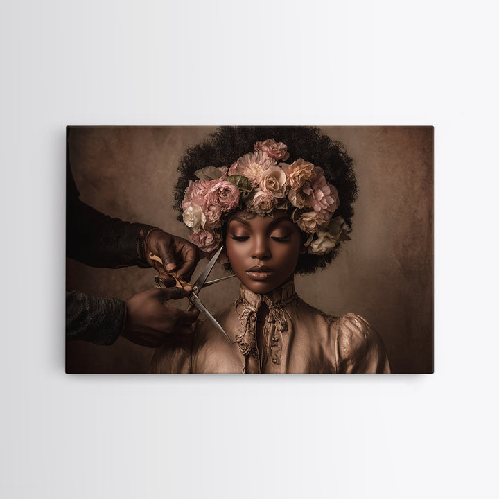 Afro Hair Portrait Framed Canvas Print, Hair Salon Art, African Art, Living Room Decor, Fine Art, Style, Girls Room Decor, HSA-3x2-24