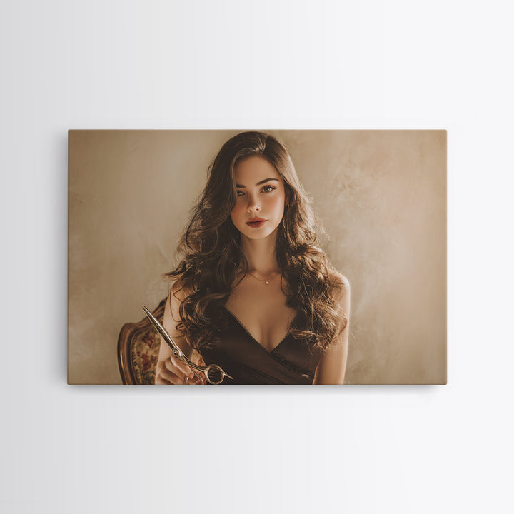 Luxury Black and Gold Beauty Emblem Canvas Print, Hair Salon Art, Living Room Decor, Oil Painting, Style, Black Owned Art, HSA-3x2-4