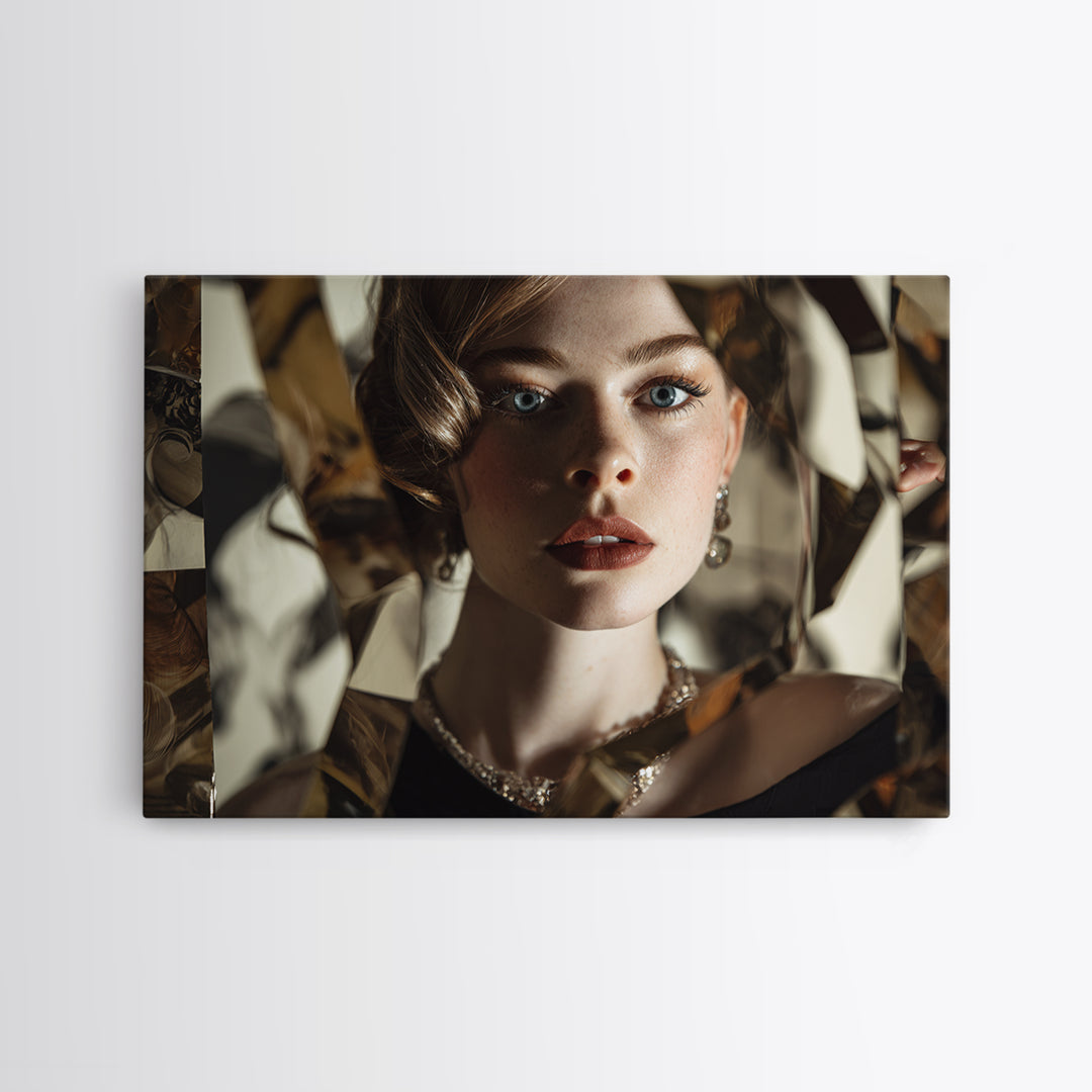Mod 1960s Beauty Portrait Framed Canvas Print, Hair Salon Art, Room Decor, Living Room Decor, Fine Art, Style, Metal Wall Art, HSA-3x2-47
