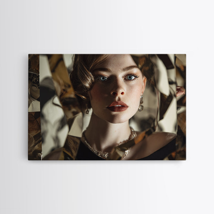 Mod 1960s Beauty Portrait Framed Canvas Print, Hair Salon Art, Room Decor, Living Room Decor, Fine Art, Style, Metal Wall Art, HSA-3x2-47