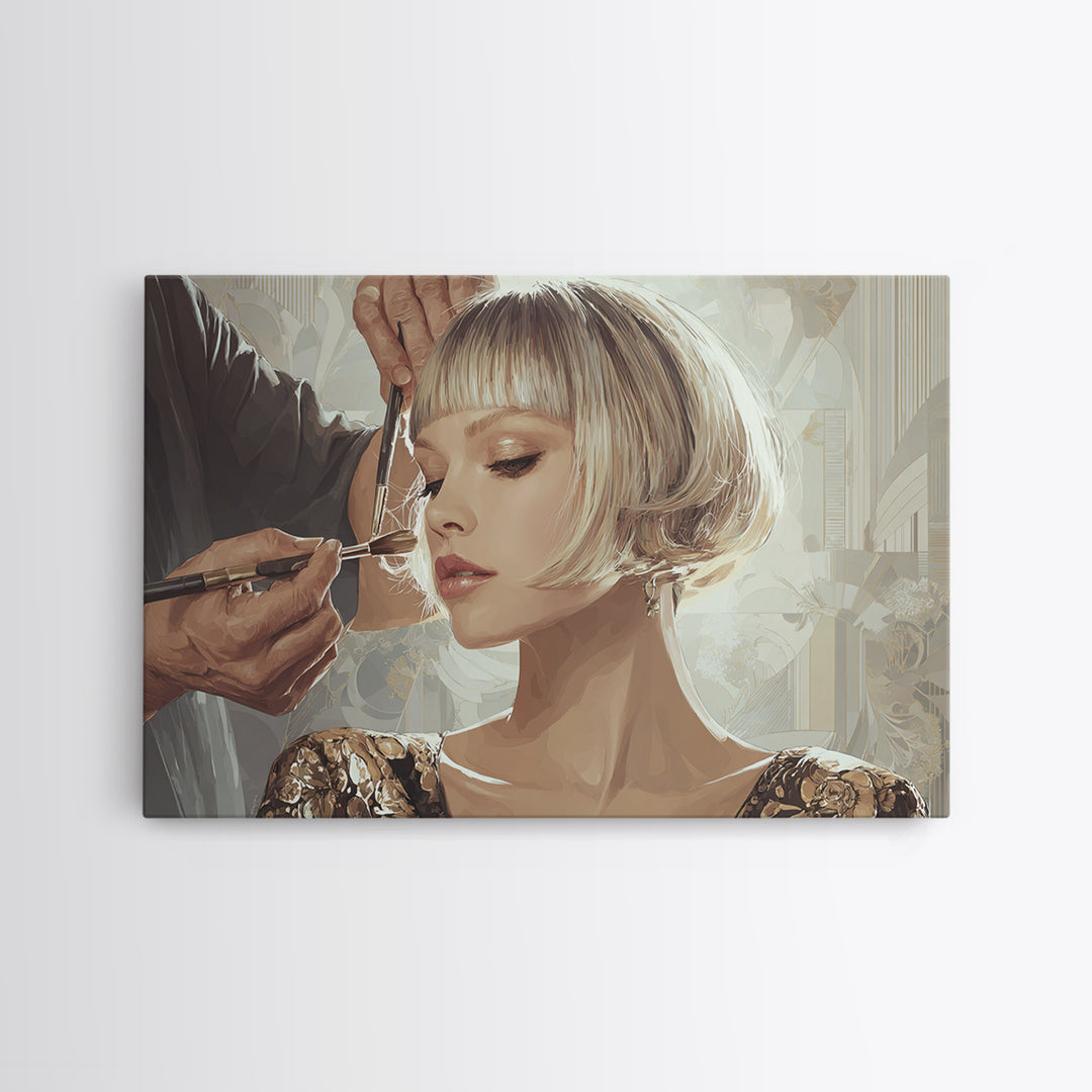 Woman with Dramatic Bob Haircut in Art Canvas Print, Hair Salon Art, Salon, Living Room Decor, Oil Painting, Style, HSA-3x2-56
