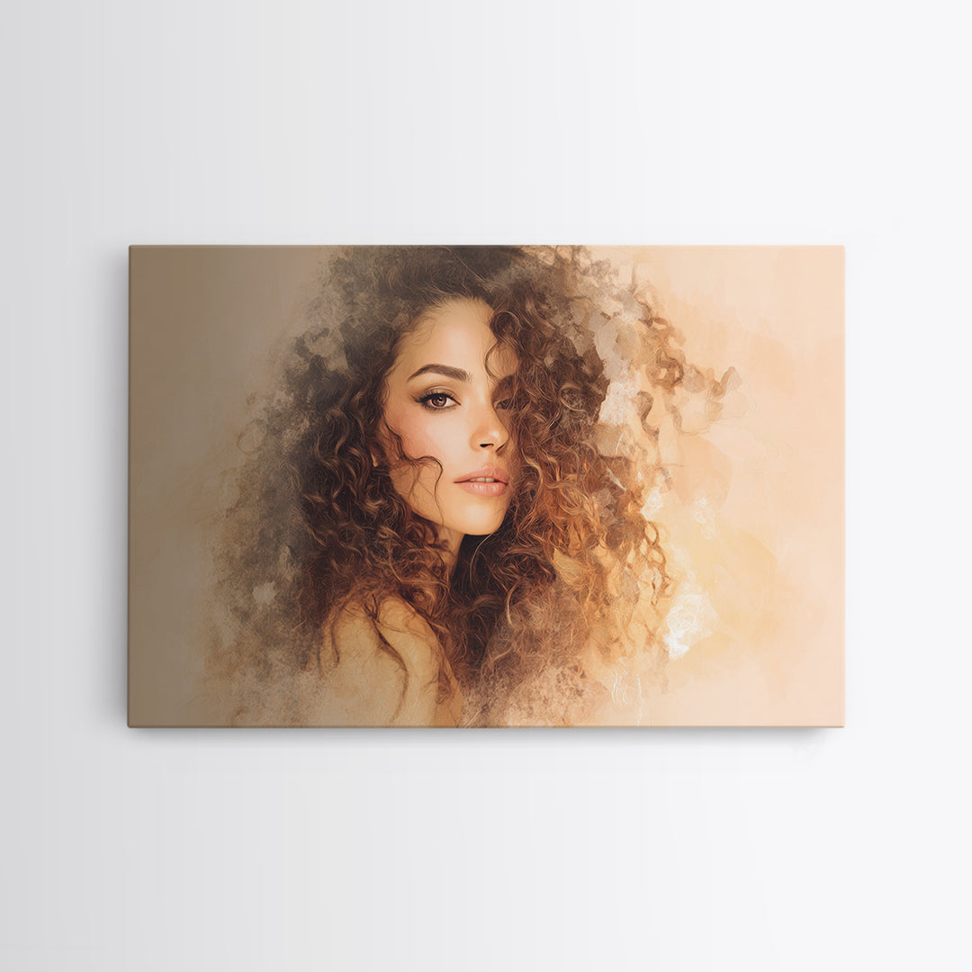 Curly Hair Portrait Canvas Print, Hair Salon Art, Textured Painting, Living Room Decor, Style, Black Art, Printable Art, HSA-3x2-67