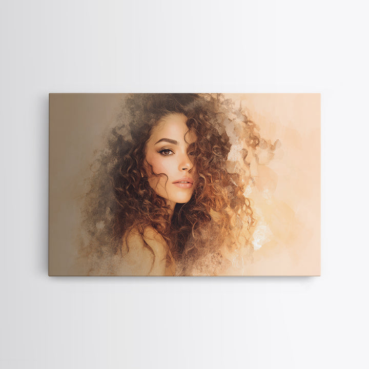 Curly Hair Portrait Canvas Print, Hair Salon Art, Textured Painting, Living Room Decor, Style, Black Art, Printable Art, HSA-3x2-67