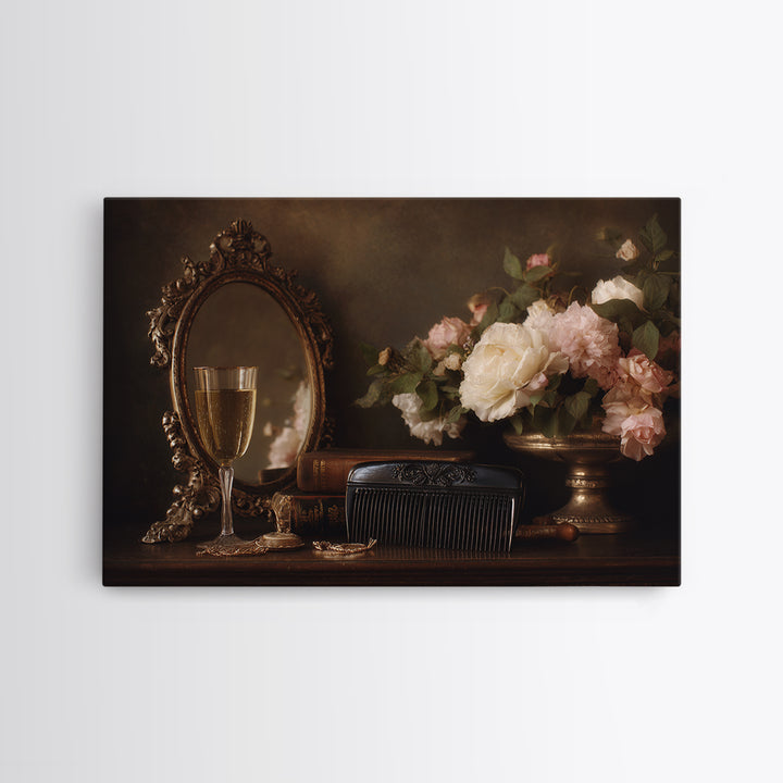 Baroque Mirror and Comb Still Life Framed Canvas Print, Hair Salon Art, Afrocentric Art, Living Room Decor, Fine Art, Style, HSA-3x2-69