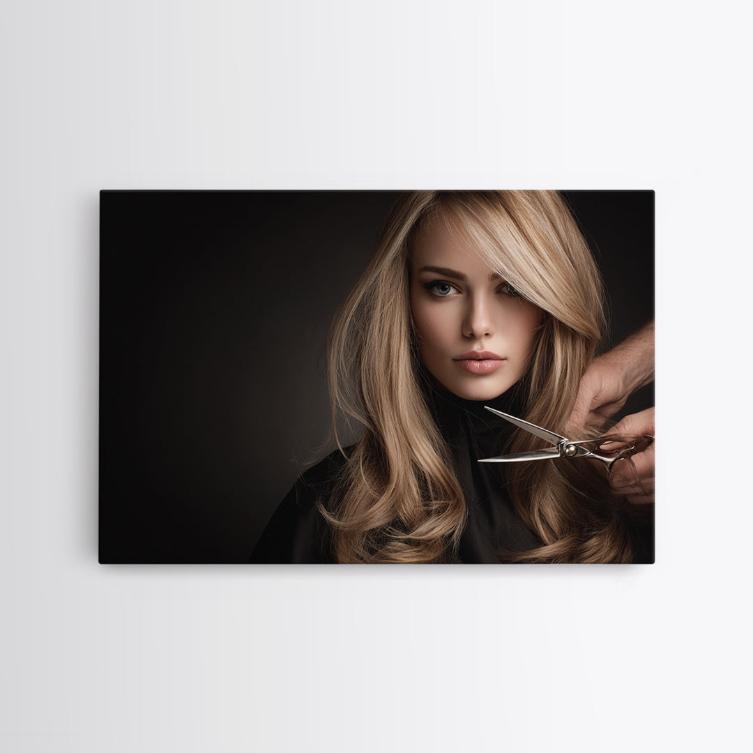 Elegant Hands Styling Hair Framed Canvas Print, Hair Salon Art, African Art, Living Room Decor, Oil Painting, Style, HSA-3x2-74