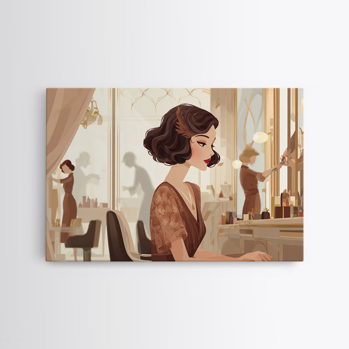 Woman with Dramatic Bob Haircut in Art Framed Canvas Print, Hair Salon Art, Modern Art, Living Room Decor, Fine Art, Style, HSA-3x2-8