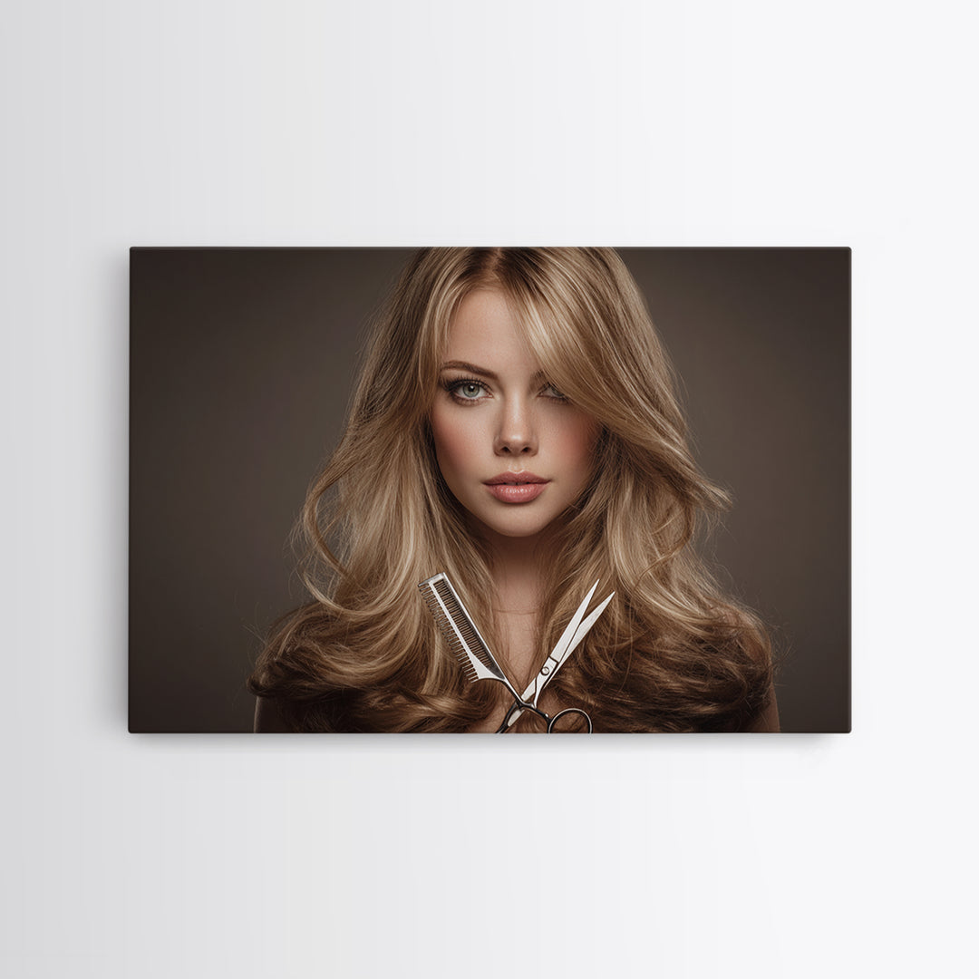 Glamour Face Portrait Canvas Print, Hair Salon Art, Statement Artwork, Living Room Decor, Fine Art, Style, Digital Prints, HSA-3x2-84