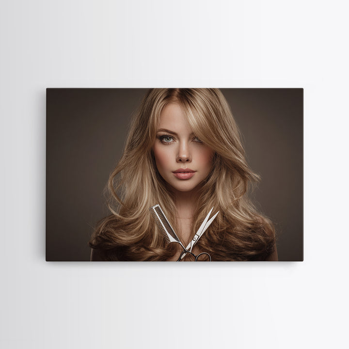 Glamour Face Portrait Canvas Print, Hair Salon Art, Statement Artwork, Living Room Decor, Fine Art, Style, Digital Prints, HSA-3x2-84