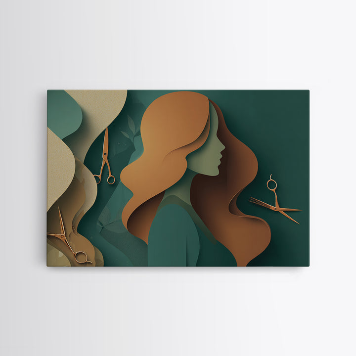 Copper Hair Silhouette Framed Canvas Print, Hair Salon Art, Digital Download Art, Living Room Decor, Fine Art, Style, HSA-3x2-86