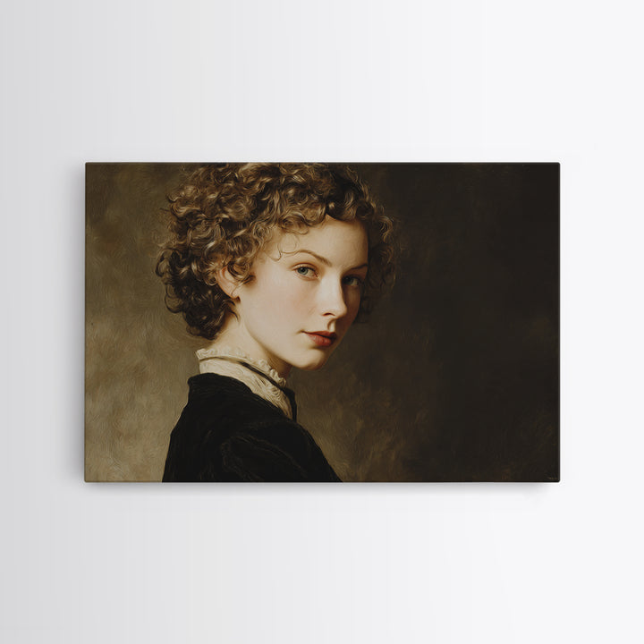 Curly Hair Portrait Framed Canvas Print, Hair Salon Art, Art, Living Room Decor, Oil Painting, Style, Black Art Prints, HSA-3x2-91